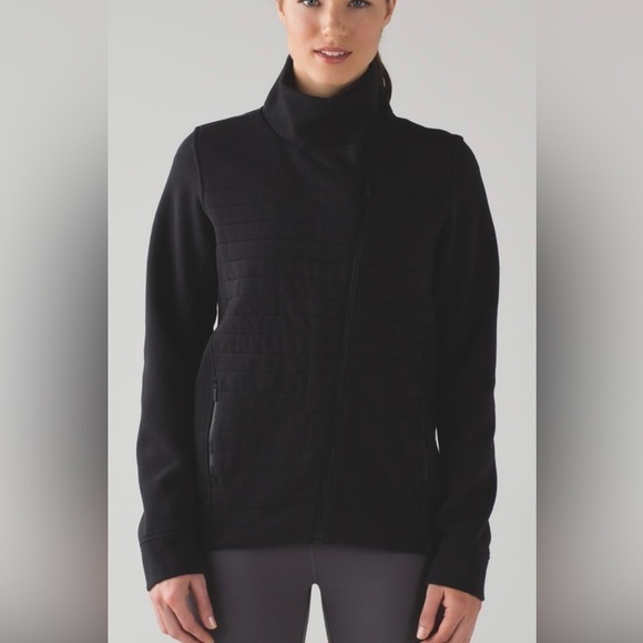 LULULEMON fleece be true black quilted zip up sweatshirt jacket medium large - Picture 1 of 11